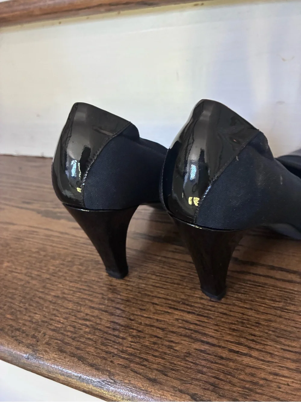 Stuart Weitzman Navy Pumps with Black Patent Cap Toe